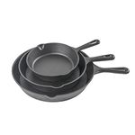 Commercial CHEF 3-Piece Cast Iron Skillet Set – 8 inch, 10 inch, and 12 inch - Pre-Seasoned Cast Iron Cookware