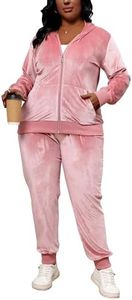 Tycorwd Women's Plus Size Two Piece Outfits Velour Sweatsuits Sets Long Sleeve Loungewear Tracksuit Sets, Pink, X-Large Plus