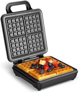VonShef Waffle Maker Large – 4 Slice Waffle Iron with Non-Stick Plates, 1100W, Quad Belgian & American Desserts Machine, Cool Touch Handle – Silver