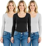 Emmalise Women's Junior and Plus Size Basic Scoop Neck Tshirt Long Sleeve Tee, 1xl, 3Pk 2 White, 1 Black