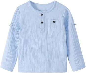 Volunboy Boys Cotton Linen Henley Shirt Toddler Long Sleeve Solid Summer Short Beach Casual Tees Tops (SkyBlue, 6-7 Years)