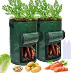 Sfee 7 Gallon Grow Bags, 2 Pack Potato Grow Bags with Handles Durable Heavy Duty Fabric Pots Aeration Garden Plant Grow Bags for Growing Potatoes Carrot Onion Tomato Peanut Fruit+2 Garden Labels