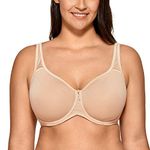 Delimira Women's Support Bra Padded Plus Size Underwired Full Cup T Shirt Seamless Bra Beige 36F