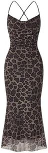 Floerns Women's Spaghetti Strap Cowl Neck Long Slip Satin Silk Midi Dress Black Leopard Small