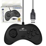 Retro-Bit Official Sega Saturn USB Controller Pad (Model 2) for Sega Genesis Mini, PS3, PC, Mac, Steam, Nintendo Switch - USB Port - Black