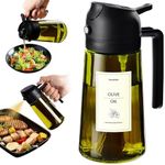TrendPlain 470ml Olive Oil Spray Bottle - 2 in 1 Olive Oil Dispenser Bottle for Kitchen Accessories - Kitchen Gadgets, For Air Fryer - with Stickers, Light Blocking - Black