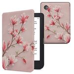 kwmobile Case Compatible with Kobo Clara 2E / Tolino Shine 4 Case - eReader Cover - Magnolias Pink/White/Dusty Pink