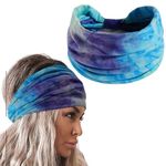 XFyt Microfiber Tie-Dye Yoga Hair Bands|Stay Stylish And Sweat-Free Bandana Workout Sweatband|Fashionable Head Bands For Your Fitness Gym Running (Dark Blue)