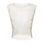 GENEMEN Rhinestone Mesh Top Men Fishnet Tank Top Sexy Cropped Shirt Rave Sheer Vest, Gold Vest, Small