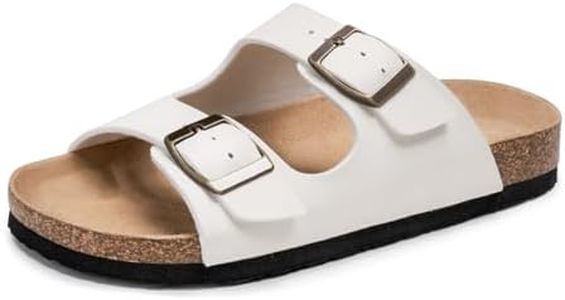 FITORY Girls Glitter Slide Sandals, Cork Slipper with Adjustable Straps for Little Kid White Size 4