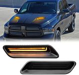 R&F Auto Smoked Sequential LED Hood Vent Lights Compatible with Ram 1500 (2010-2018) / Ram 1500 Classic (2019-2022) Hood Scoop Lamp Dynamic Indicator Turn Signal Light Hood Bezel Driving Light