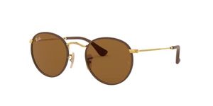 Ray-Ban RB3475Q Round Craft Sunglasses, Leather Brown On Gold/B-15 Brown, 50 mm