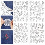 GLOBLELAND 4 Sheets Flowers and Leaves Water Soluble Hand Sewing Stabilizers for Fabric Embroidery Stitch Practice Eembroidery Patterns Transfers for Embroidery Beginners Lovers