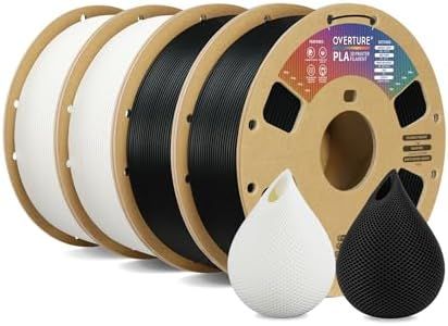 OVERTURE 4KG Bundle PLA Filament 1.75mm, Neatly Wound 3D Printer Filament 4 Pack 1kg Spool (2.2lbs), Dimensional Accuracy +/- 0.02 mm, Fit Most FDM 3D Printers (Black*2 & White*2)