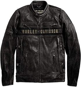 Men’s Retro H-D Harley Vintage Motorcycle Leather Jacket, Classic Biker Wear Cafe Racer Leather Jacket for Men, Distressed Black Iii, Large