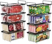 iSPECLE Freezer Organizer Bins - 8 Pack Small Stackable Deep Freezer Organizer Bins for 7 Cu.Ft Freezers Easy Get Bottom Foods without Digging, Chest Freezer Organizer Prevent Frozen Food Waste, Black