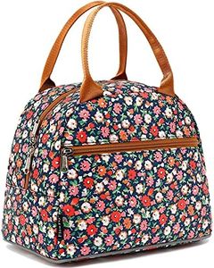 FlowFly Insulated Lunch Bag for Women, Men, and Kids, Large and Reusable, Handle, Freezable Work and School Travel Tote and Meal Prep Organizer, Waterproof Polyester,Floral