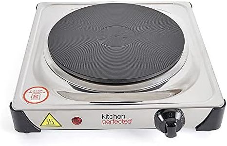 Kitchen Perfected 1500W Single Hotplate/Cast Iron/Variable Heat Settings/Overheat Protection/Corrosion Resistant/Power Indicator/Non Slip Feet/Easy Clean - Polished Steel - E4103SS