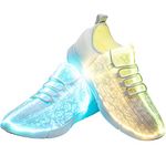 PYYIQI LED Fiber Optic Shoes Light Up Sneakers for Women Men Luminous Trainers Flashing Sneakers for Festivals, Christmas, Halloween, New Year Party with USB Charging, White, White, 7 Women/6.5 Men