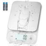 BOMATA Waterproof Food Scale, 0.1g High Precision, Max 5kg, Washable, Stainless Steel Weighing Platform, Digital Kitchen Scale for Cooking, Weight Loss, etc.AAA White