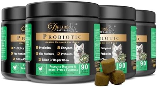 Deluxe Naturals Probiotic Soft Chews for Dogs – 360 Count (4 x 90ct) – Digestive & Immune Support with 9 Probiotics, 8 Enzymes, 2 Prebiotics & 5 Vital Nutrients – Chicken Flavor