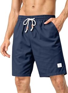 JMIERR Mens Linen Shorts 7" Loose Fit Flat Front Elastic Waist Drawstring Lightweight Summer Beach Golf Dress Shorts US 32 (Small) Navy Blue