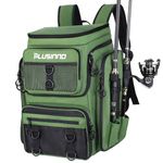 PLUSINNO Fishing Backpack with Rod Holders, 42L Large Water-resistant Fishing Tackle Bag Store Fishing Gear for Fishing, Camping, Hiking, Fishing Gifts for Men Father, Green