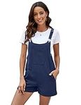 SEL NATURAL Women's Summer Short Overalls Casual Cotton Linen Jumpsuits Bib Overall Shorts Rompers, Navy, Medium