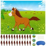 Morcheiong Pin The Tail on The Horse Birthday Game with 48 Tails for Kids Farm Birthday Party Supplies Decorations Favors