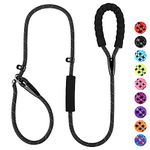 PLUTUS PET Dog Slip Lead, Anti-Choking with Traffic Padded 2 Handles, Reflective Strong Sturdy Heavy Duty Rope Lead, 6FT/182cm Dog Training Lead for Medium Large Dogs （182cm Black)