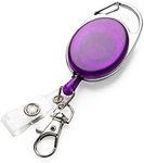 kwmobile Retractable ID Badge Holder - Yo Yo ID Card Holder with Metal Carabiner - Extendable Yoyo Lanyard Pass Holder - Violet Purple