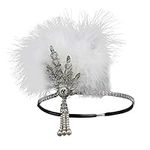 KADBLE 1920s Feather Headwear, Rhinestone Headpiece, Roaring 20s Great Gatsby Headpiece Hair Accessories for Women (White)