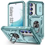 DAWEIXEAU Case for Galaxy S23, Slide Lens Protective Case Shockproof Impact Resistant with Kickstand Cover Case for Samsung Galaxy S23 6.1" (Grey Green)