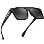 JIM HALO Retro Polarized Sunglasses Men Women Flat Top Square Driving Glasses (Black Frame/Polarized Gradient Grey Lens)