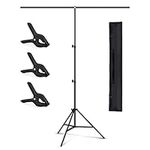 Powerextra T- Shape Backdrop Stand Kit 6.5x5ft Adjustable Portable Photo Photography Backdrop Stand with 3 Spring Clamps Back Drop for Background Photoshoot