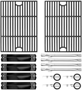 CANDANA Replacement Parts for Nexgrill 4 Burner 720-0830H 720-0830D 720-0670A 720-0783C 720-0783E 720-0958A, 17" Cast Iron Grill Grate, Grill Burner, Heat Plate, Igniters for 5 Burner 720-0888N