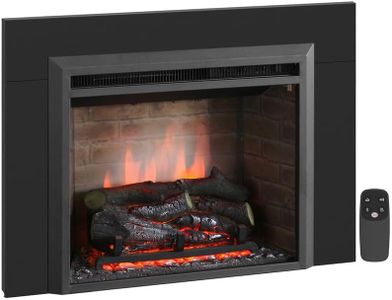 PuraFlame Western 23" Electric Fireplace Insert with Trim Kit, Fire Crackling Sound, Resin Log, Remote Control, 750/1500W Heater, Black