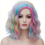 Alacos Fashion 35cm Short Curly Full Head Wig Heat Resistant Daily Dress Carnival Party Masquerade Anime Cosplay Wig +Wig Cap (Pastel Pinky Yellow Pink Blue Green)