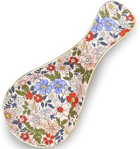 LEAZUL Ceramic Spoon Rest for Stove Top Large Spoon Holder Farmhouse Spoon Rest for Kitchen Counter Floral Coffee Spoon Rest Flowers Print Cooking Utensil Tools Rest Modern Farmhouse Kitchen Decor