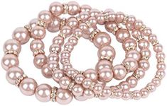 Coiris 4pcs /Set Imitation Pearl Bracelets Crystal Women Multi Layer (BR1113) (Champagne)