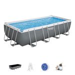 Bestway Power Steel 18' x 9' x 48" Rectangular Metal Frame Above Ground Outdoor Swimming Pool Set with 1,500 GPH Filter Pump, Ladder, and Pool Cover