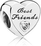 CWOne Designs Love Heart Best Friends Charm Collection Beads - Authentic S925 Sterling Silver Love Heart Family Collection with Cubic Zirconia Charms & Gift Pouch (Best Friends)