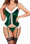 Avidlove Santa Lingerie for Women Naughty Christmas Lingerie 2 Piece Lingerie with Garter Belt Green L