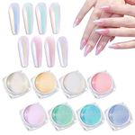 Laza Mermaid Pearl Chrome Nail Powder, 8 Colors Metallic Mirror Effect Pigment, Iridescent Aurora Nail Glitter Dust Kit for Gel Nail Art Decoration, Resin Craft, Gifts - Sweet Candy