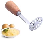 FHLFHL 1 PCS Potato Masher Mini Bean Masher Potatoes Masher with Wood Non Slip Handle,Stainless Steel Masher Kitchen Tool for Avocado, Potatoes, Beans, Vegetables, 5.9inch, Dishwasher Safe