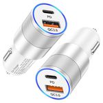 USB C Car Charger, Agtray 36W 2-Port Car Phone Charger PD/QC Fast Charging Cigarette Lighter Adapter USB Charger Compatible for iPhone 15 14 13 12 11, iPad Pro, Galaxy S24/S23/S22 Note20 (2Pack,White)