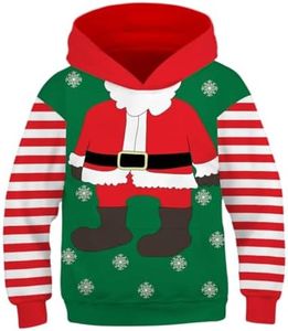 Ainuno Kids Boys Girls Hoodie Pullover 4-15Y Galaxy Wolf Sweatshirts 3D Cool Top, Christmas Santa, 6-8 Years