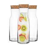 Bormioli Rocco 3 Piece Aquaria Glass Water Carafe with Cork Lid Set - Decanter Jug for Water, Wine, Iced Tea - 1.2L