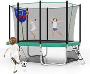 COSTWAY Outdoor Trampoline, 10FT x 8FT Rectangle Trampoline with Basketball Hoop, Soccer Goal, Storage Bag, Safety Enclosure Net and Ladder, Recreational Trampolines for Toddlers & Adults (Green)