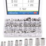 Glarks 180Pcs #8-32#10-24 1/4"-20 5/16"-18 3/8"-16 UNC Rivet Nuts Assortment Kit 304 Stainless Steel Flat Head Threaded Insert Nutserts Rivnuts Set